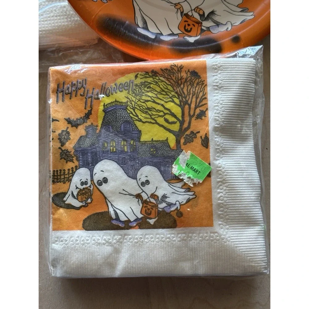 Vtg Halloween Party LOT of 5 CA Reed Haunted House Ghost Plates Tablecloth Cups